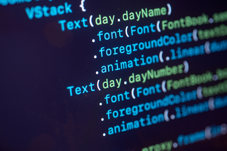 Close-up of code on a screen showing font styling and animation